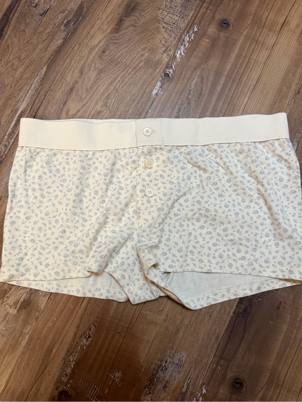 Brandy Melville Cream and Light Blue Floral Lounge Bike Shorts